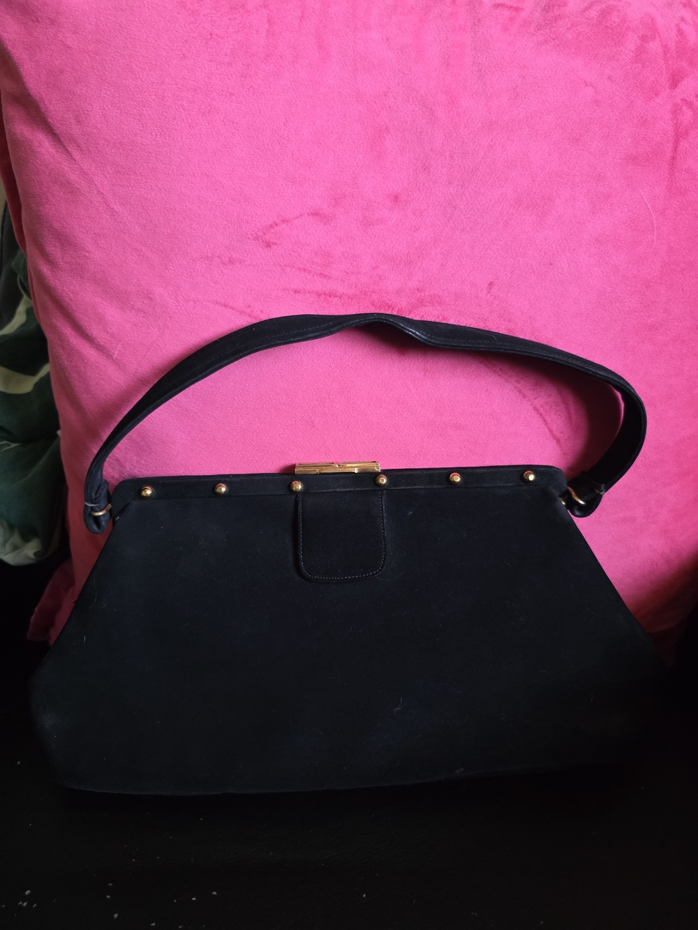 Vintage  Black Dofan Evening Hand Bag with Gold Accent Hardware